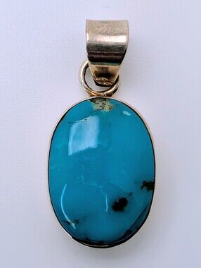 Kingman Turquoise Oval Pendant S925 Sterling Silver